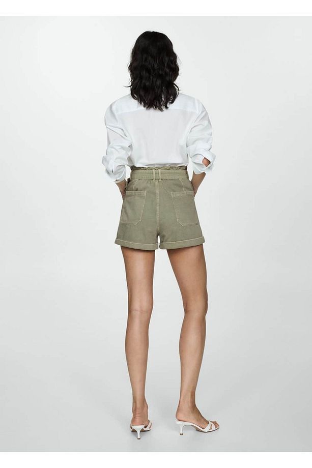 Kemerli denim şort - 4