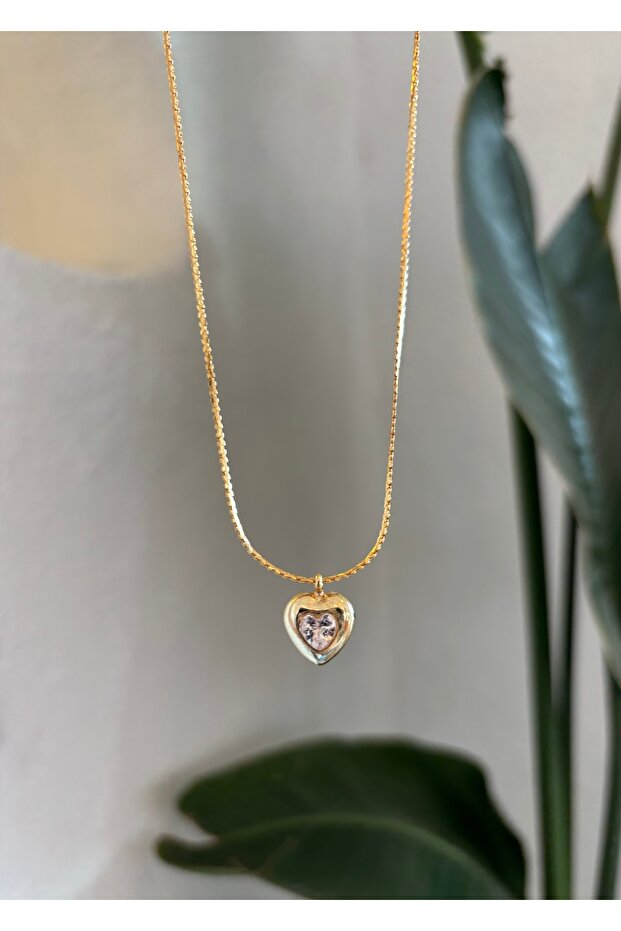 Gold Zircon Stone Heart Women's Necklace