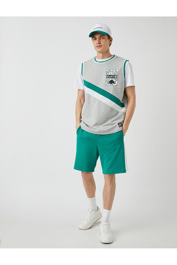 Slim Fit Şeritli Şort - 1
