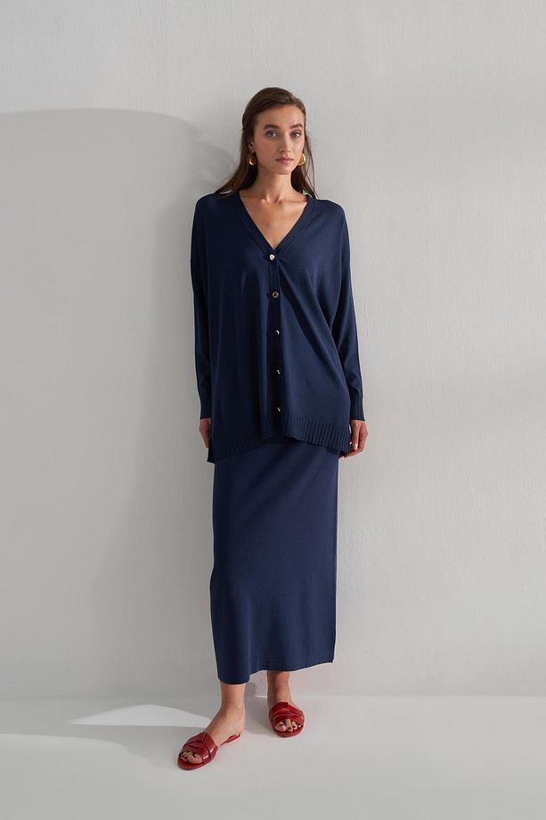 Kısa Rayon Merserize Hırka Lacivert - 1