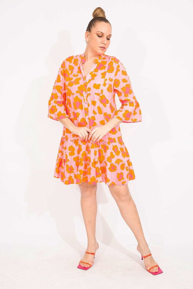 Women's Large Size Colorful Front Buttoned Woven Viscose Dress 65n35515