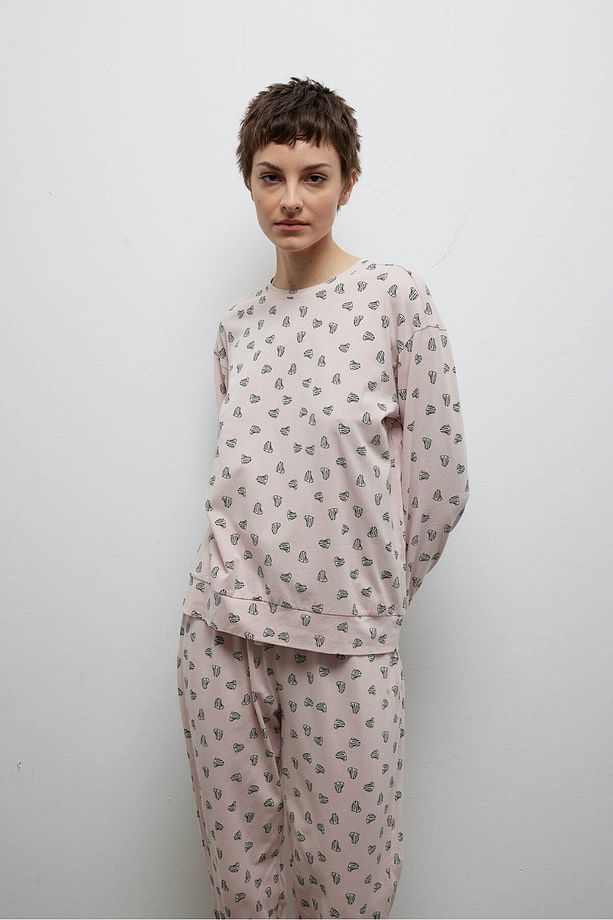 Kadın Pamuklu Uzun Kollu Pijama Üstü - 2