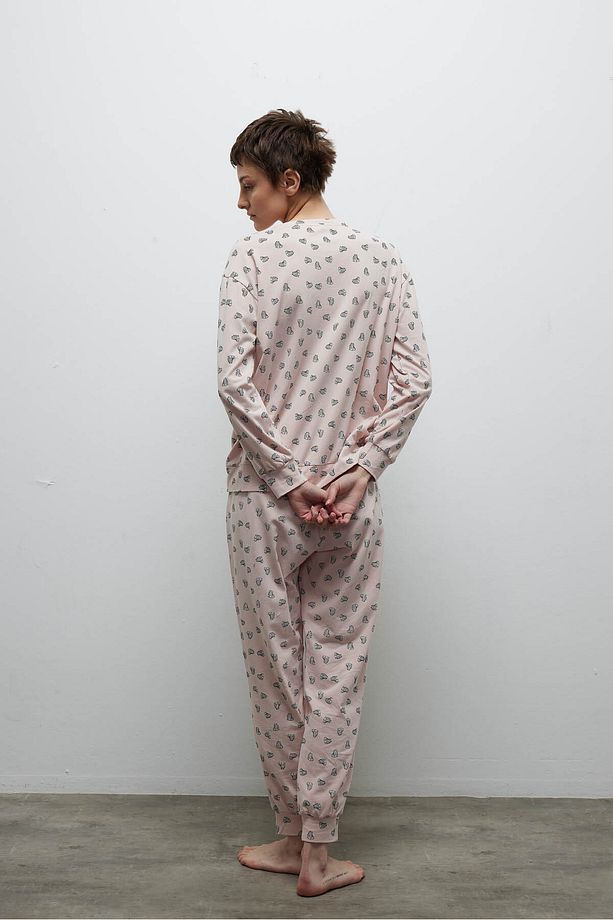 Kadın Pamuklu Uzun Kollu Pijama Üstü - 4