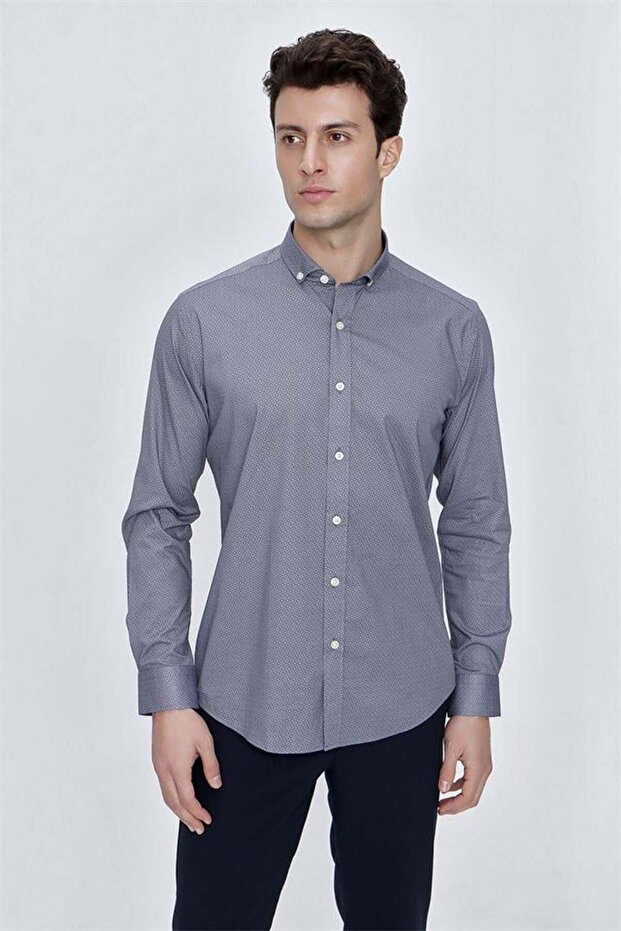 Red Long Sleeve Shirt Collar Classic Slim Fit Cotton Lycra Shirt 1004225208