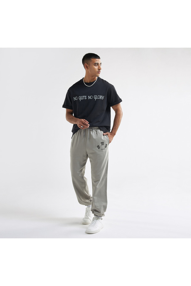 Typography Print Flexi Waist Joggers with Drawstring Closure and Pockets - 2