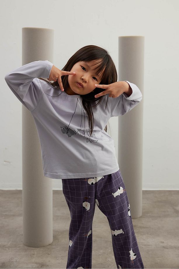 Kız Çocuk Pamuklu Uzun Kollu Pijama Takımı - 3