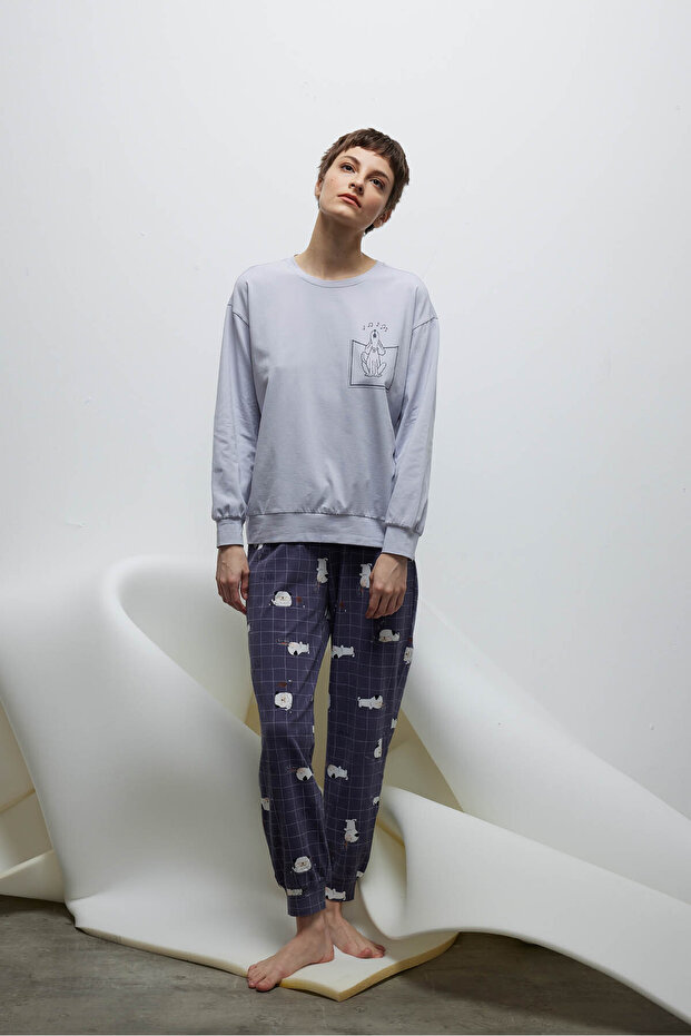 Kadın Pamuklu Uzun Kollu Pijama Üstü - 2