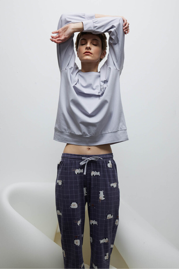 Kadın Pamuklu Uzun Kollu Pijama Üstü - 5