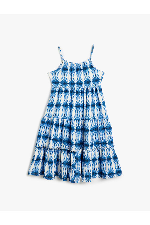 Dress Slim Strap Patterned Layered Ruffle Detail