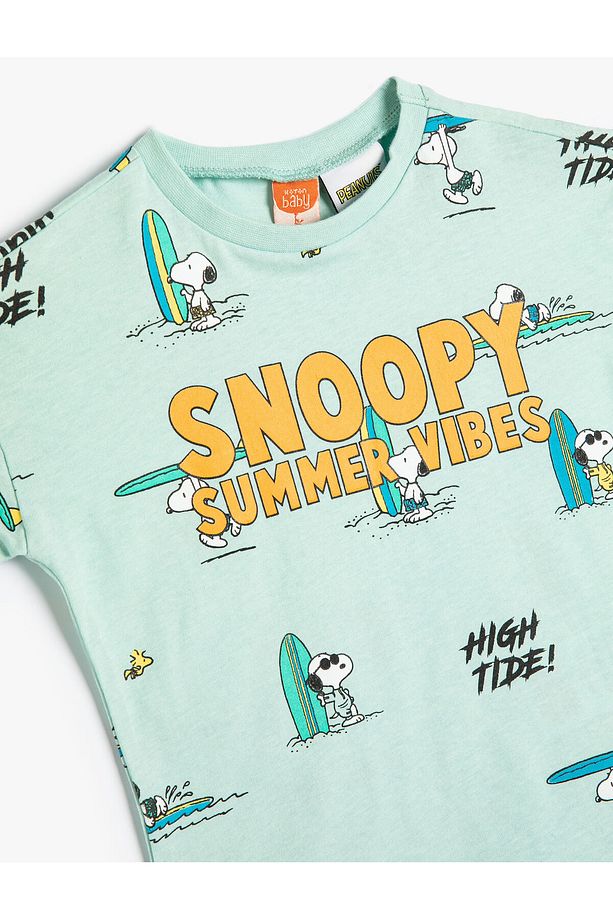 Snoopy Tişört Lisanslı Kısa Kollu Bisiklet Yaka Pamuklu - 3