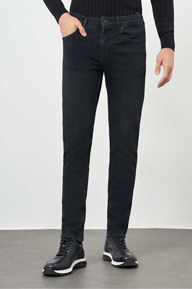 Men's Black Plain Cotton 5 Pocket Slim Fit Denim Jeans Jean Pants 1023245155