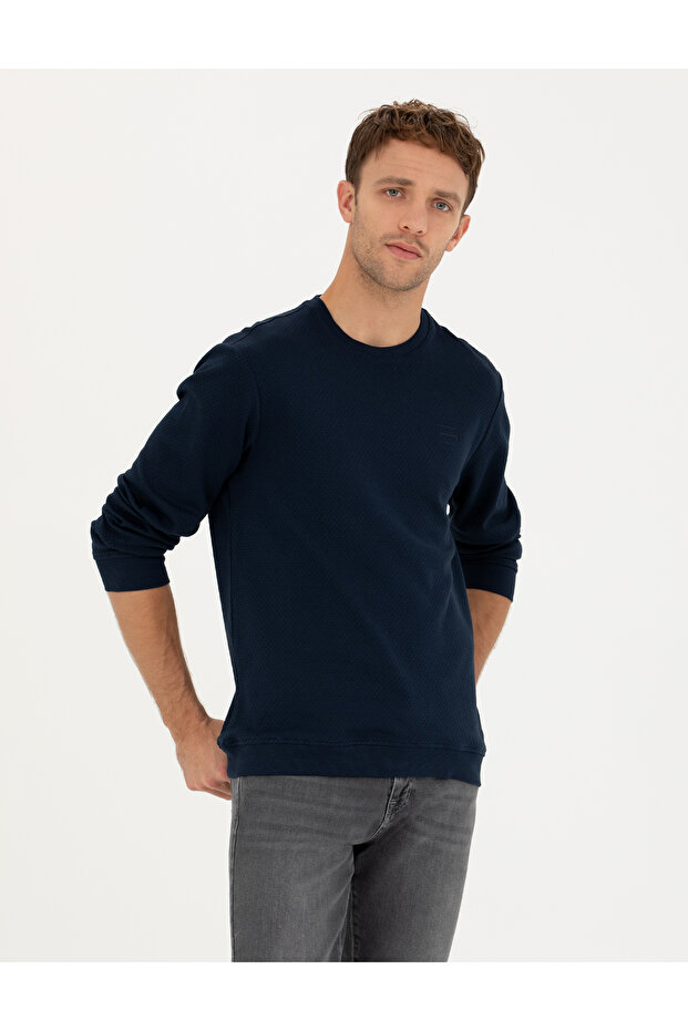 Dark Navy Blue Regular Fit Crew Neck Sweatshirt 50279557-Vr100