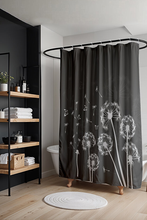 Bathroom Curtain, White Flying Dandelion Patterned Shower Curtain, Bathtub Curtain 175X200Cm