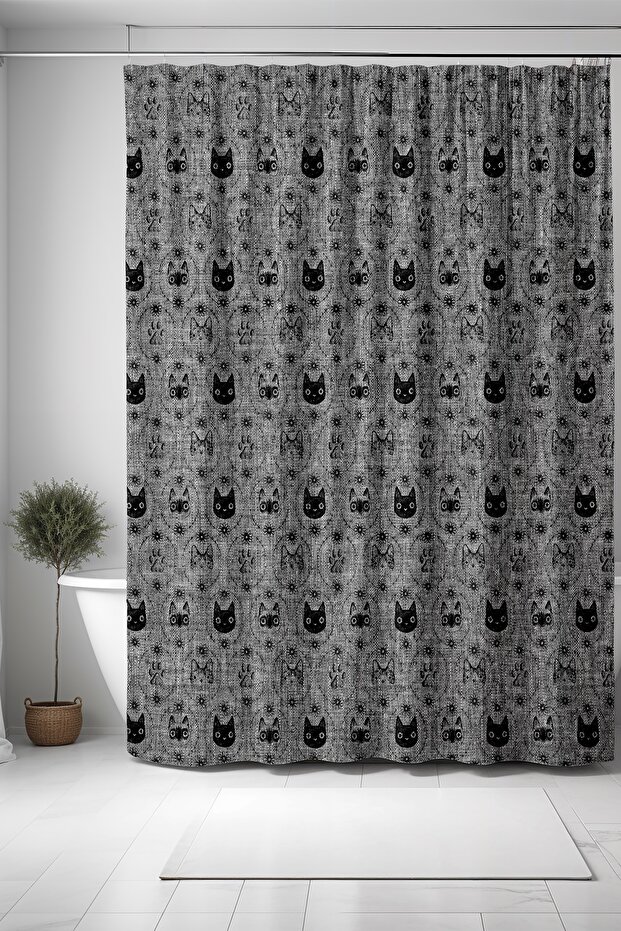 Bathroom Curtain, Black Cat White Cat Pattern Shower Curtain, Bathtub Curtain 175X200Cm