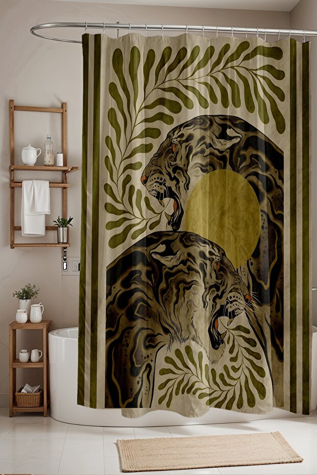 Bathroom Curtain, Bohemian Wild Tigers Pattern Shower Curtain, Bathtub Curtain 175X200Cm