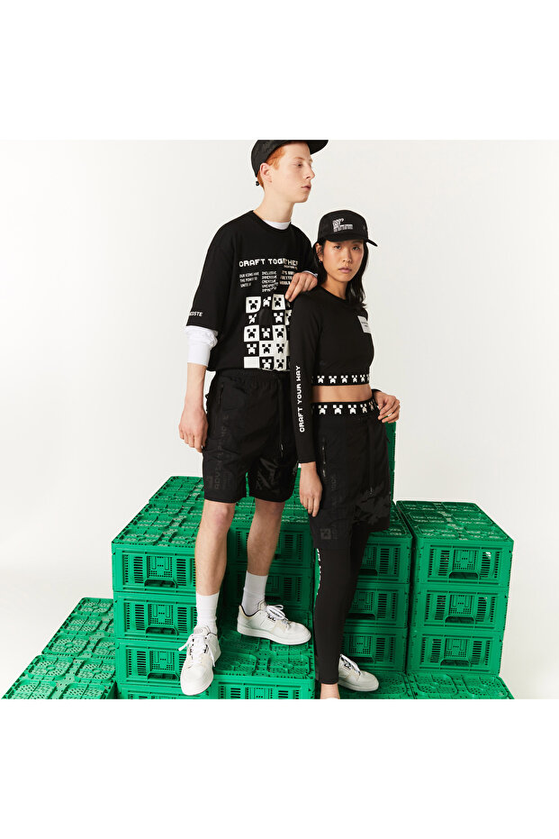 L!VE x Minecraft Unisex Regular Fit Baskılı Siyah Şort - 1