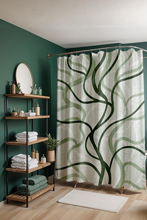 Bathroom Curtain, Green Vines Patterned Shower Curtain, Bathtub Curtain 175X200Cm