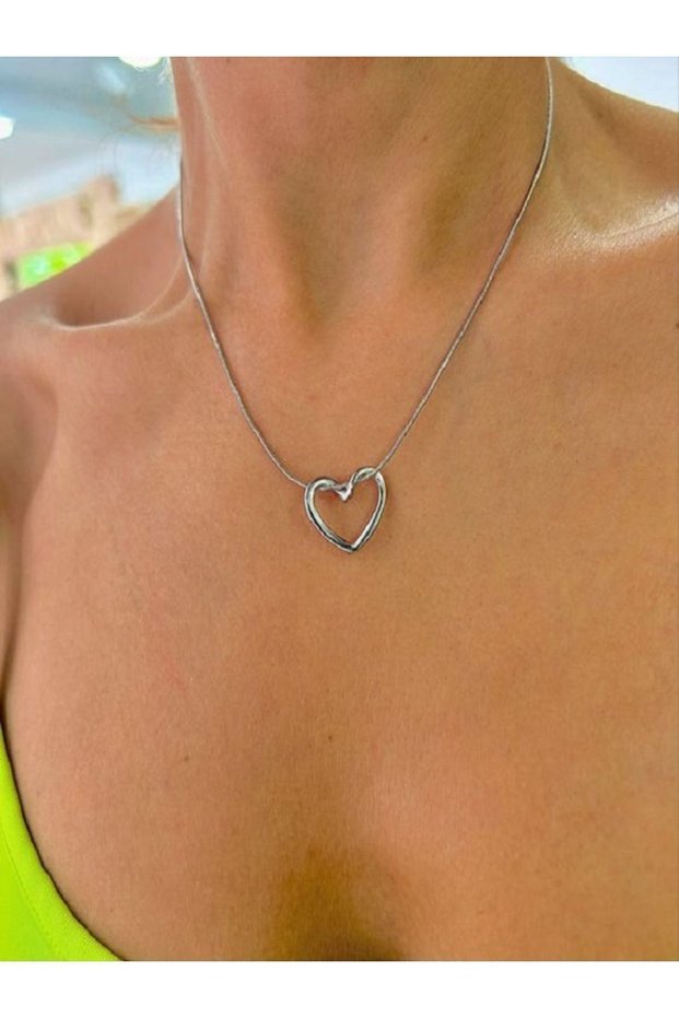 Women's Steel Hollow Heart Necklace Silver