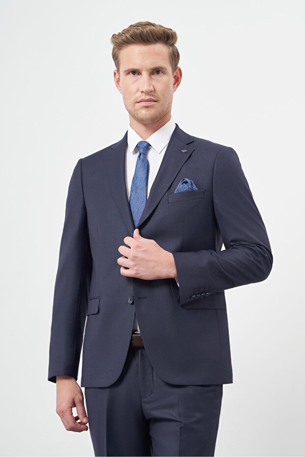 Men's Navy Blue Plain Mono Collar 6 Drop Comfort Fit Classic Suit 1001245171