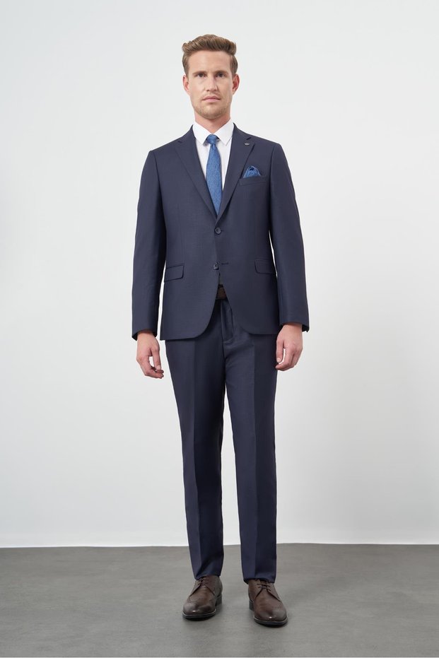 Navy Blue Mono Collar 6 Drop Comfort Fit Full Lining Suit 1001245171