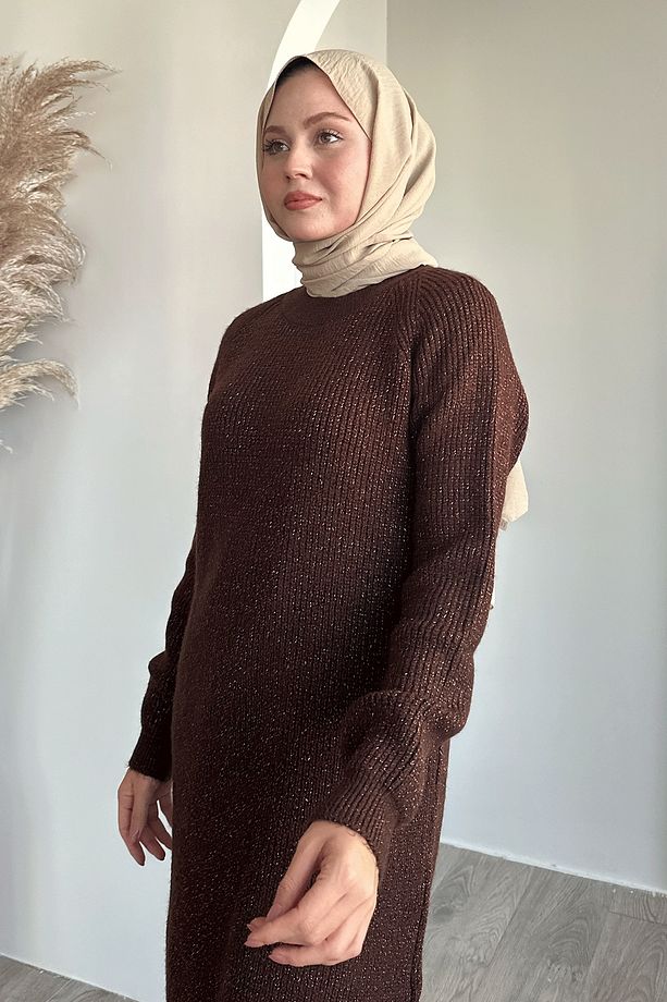 Simli Fitilli Acı Kahve Tunik - 5
