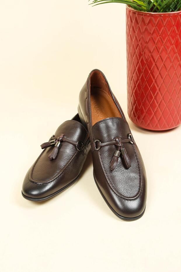 Genuine Leather Tasseled Men's Shoes BROWN