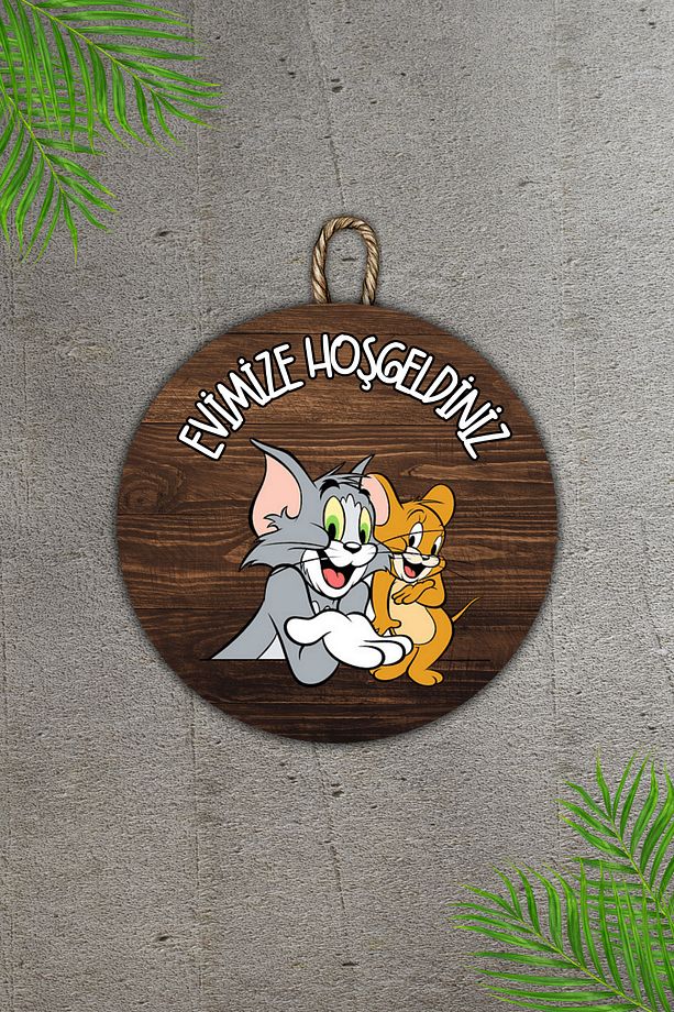 Modern Ahşap Kapı Süsü - Ahşap Zemin Tom ve Jerry Duvar Süsü - Dış Mekan Kapi Susu - 3