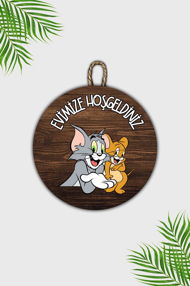Modern Ahşap Kapı Süsü - Ahşap Zemin Tom ve Jerry Duvar Süsü - Dış Mekan Kapi Susu - 2