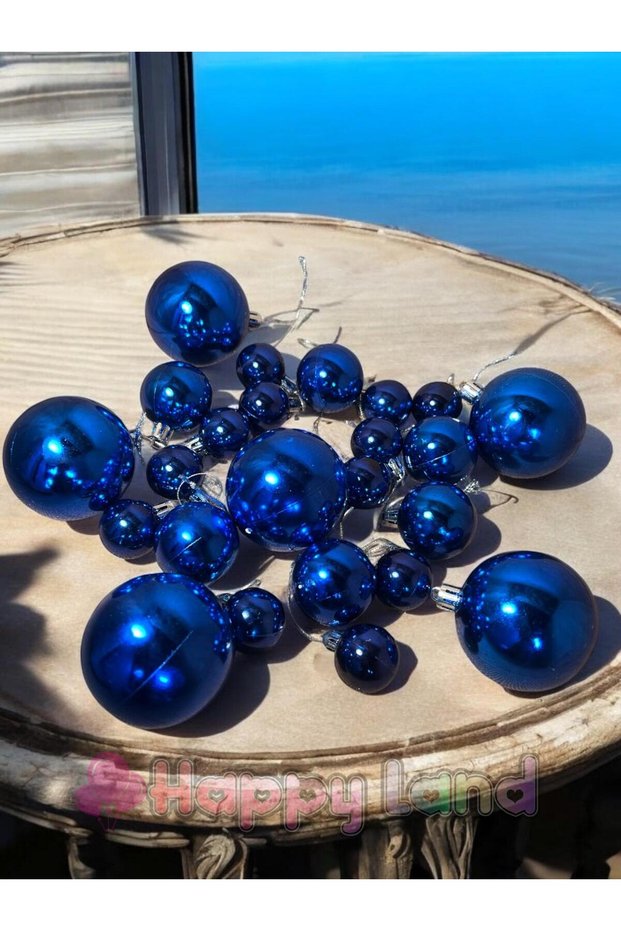 Christmas Pine Tree Ball 24 Pieces Night Blue Christmas Balls (12 Pieces 3 Cm, 6 Pieces 4 Cm, 6 Pieces 6 cm)