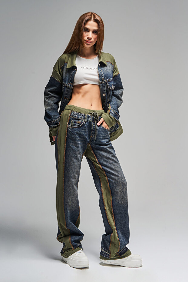 Kadın Örme Denim Karışımlı Loose Fit Tasarım Denim - 1