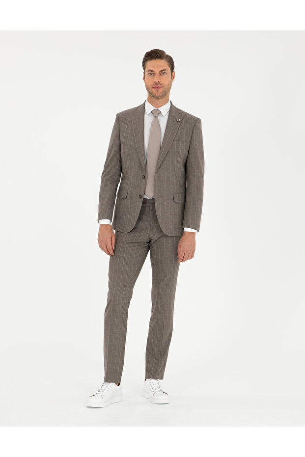 Light Brown Slim Fit Striped Suit 50295219-Vr002