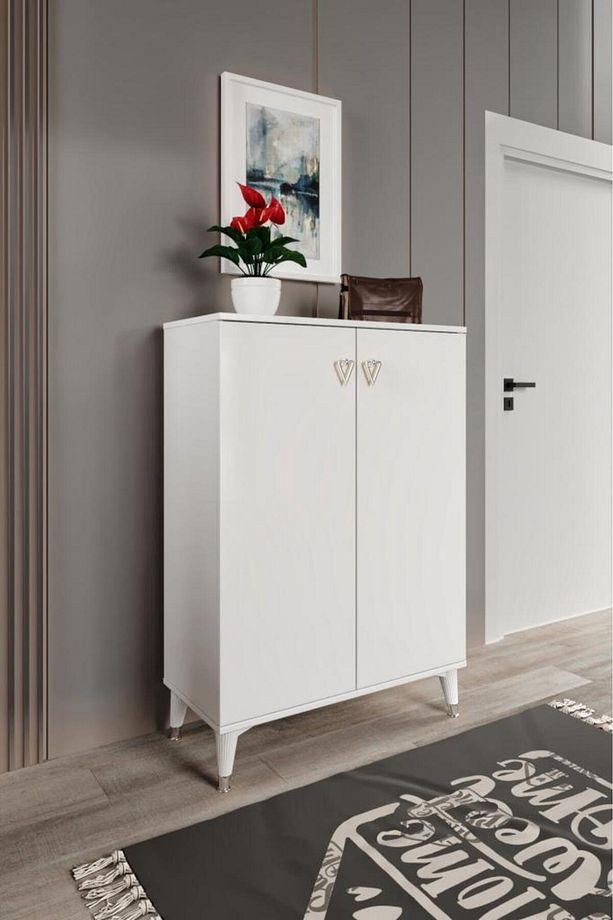 75 X 120 X 36 Simple Ayakkabılık  Çok Amaçlı Dolap Mutfak Kiler Balkon Beyaz Gümüş - 1