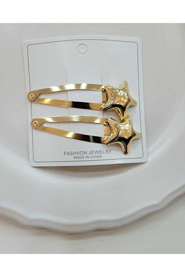 2 Li Yıldız Snap Buckle Metal Hair Clip with Clip-344