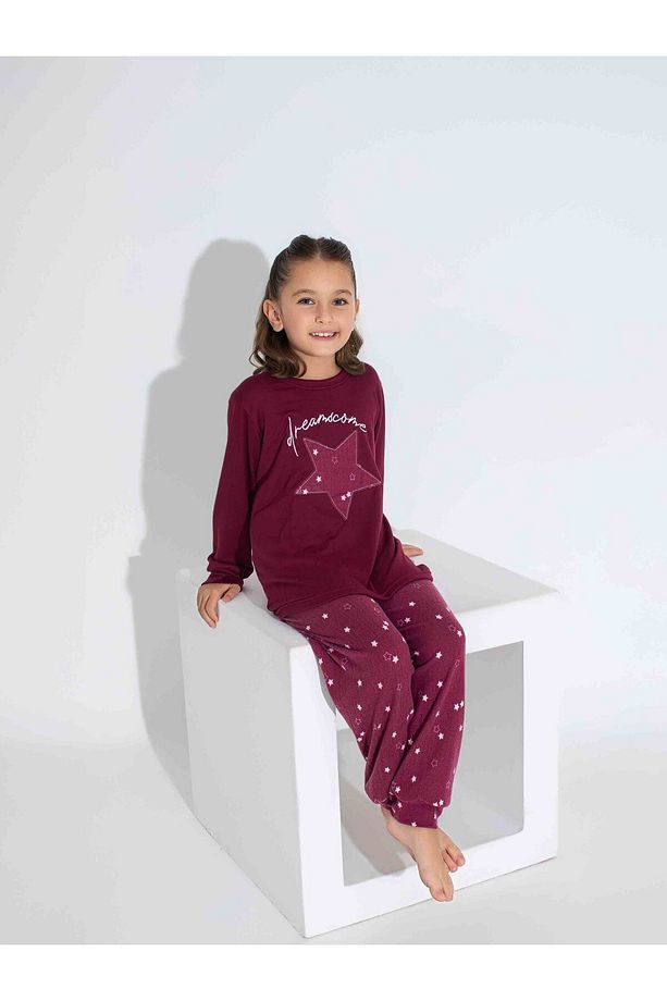 Kız Genç VE Çocuk Uzun Kollu Termal Kumaş Kışlık Sıcak Tutan Pijama Takımı - 1