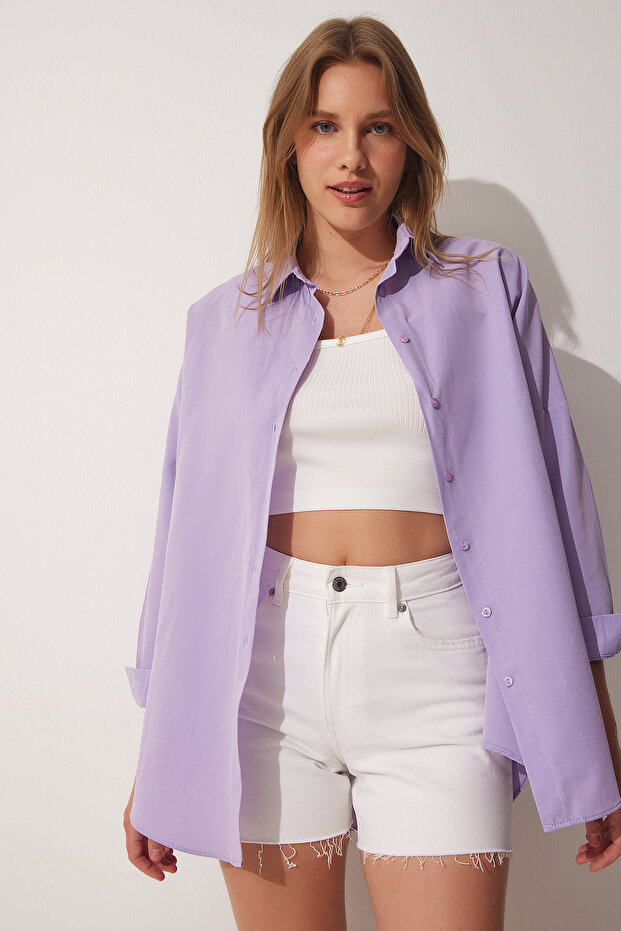 Light Lilac Oversize Basic Shirt - Ldd0003