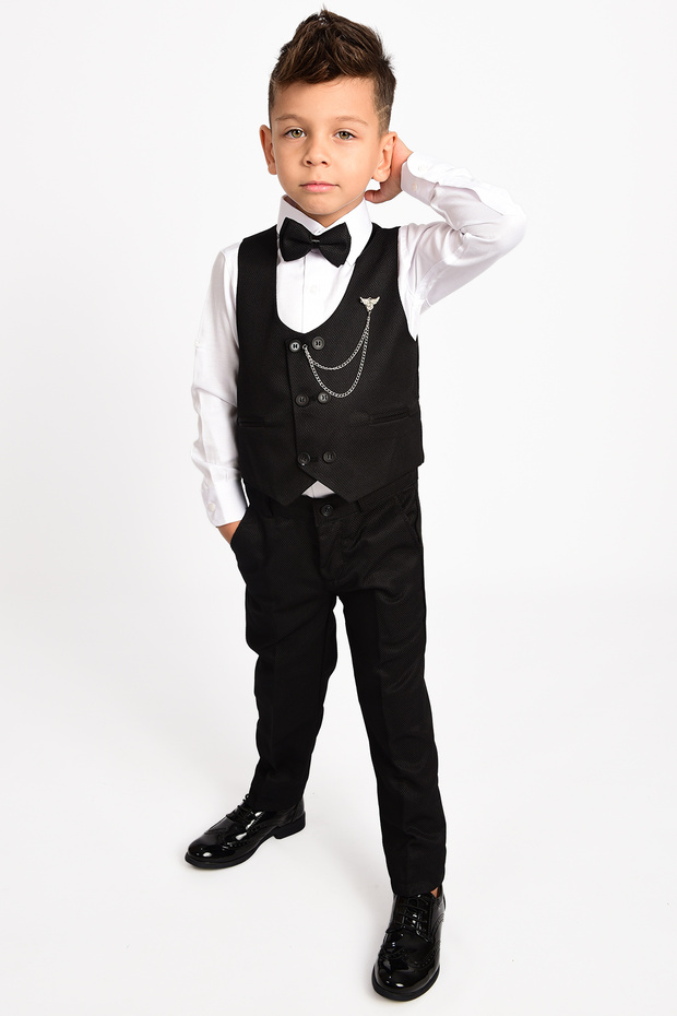 Boys' Tuxedo Suit Set with Vest and Bow Tie
