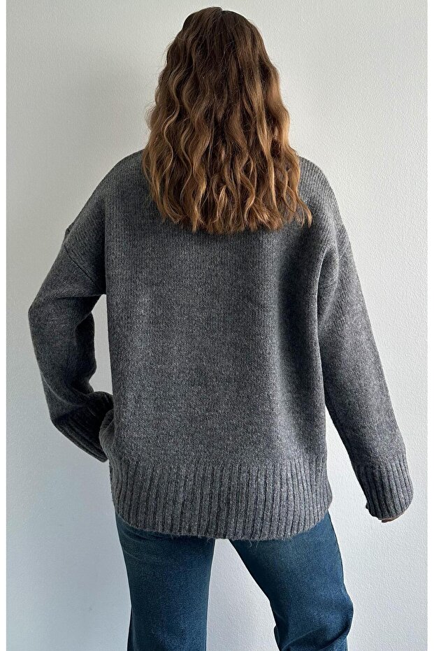 Bisiklet Yaka Oversize Kazak ANTRASİT - 8