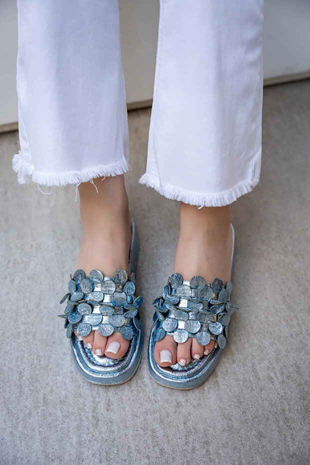 Manje Blue Tassel Detailed 4cm Special Thick Sole Women's Slippers