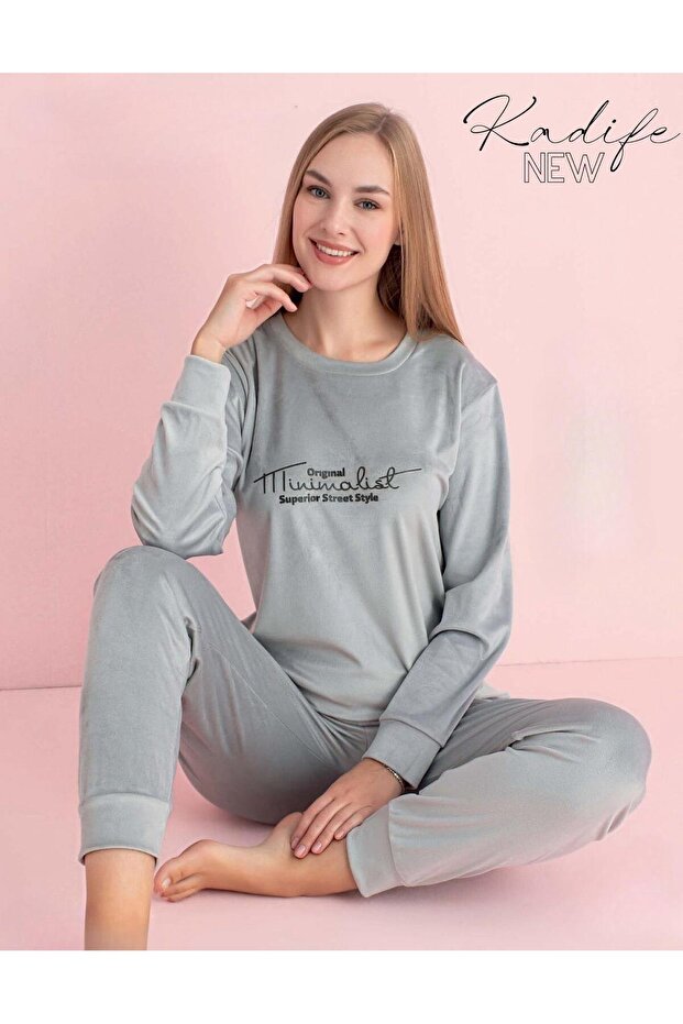 Pijamerry Kadın Kışlık Bisiklet Yaka Kadife Pijama Takımı 3023G - 1 Adet - 2