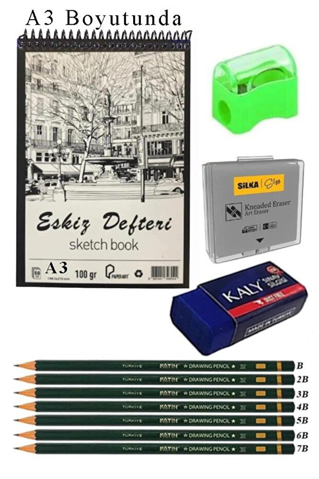 A3 Sketchbook Spralli 50 Sheets Charcoal Drawing Set Eraser Fatih Graded Pencil Hobby Design
