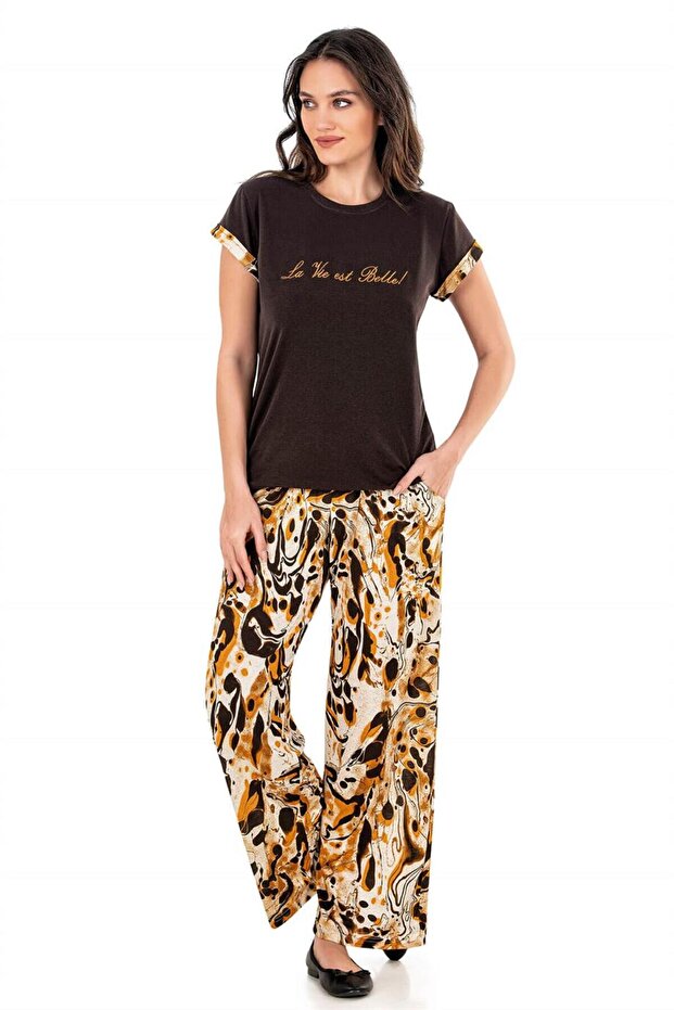 Women's Summer Modal Cotton Patterned Sleeve Pyjama Set Dowry 08-54
