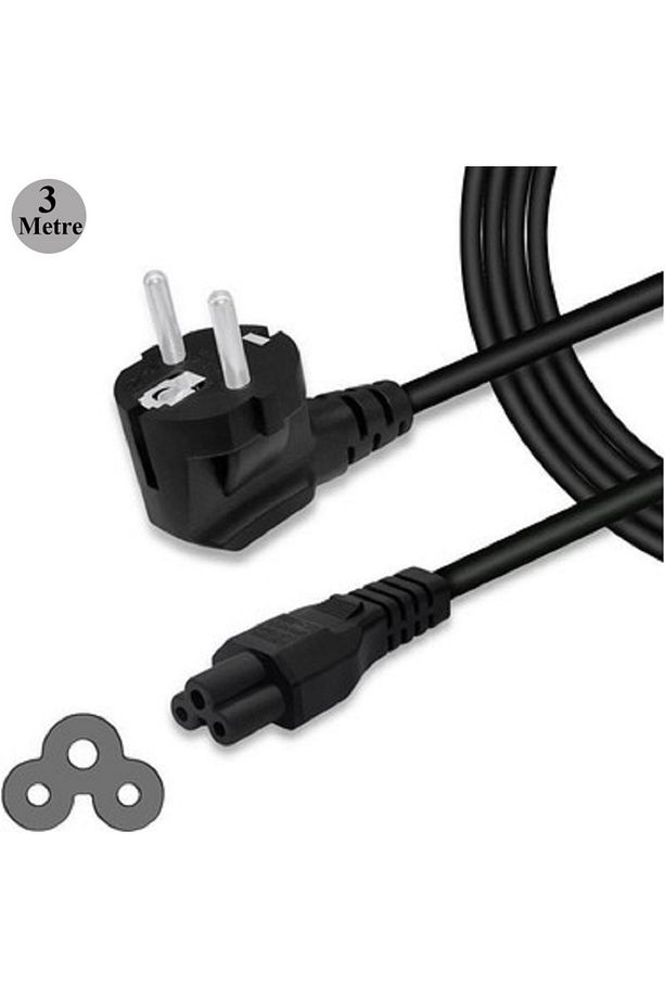 3 Metre Notebook Laptop Şarj Adaptörü C5 3lü Yonca 3 Pinli Dizüstü Bilgisayar Power Güç Kablosu - 2