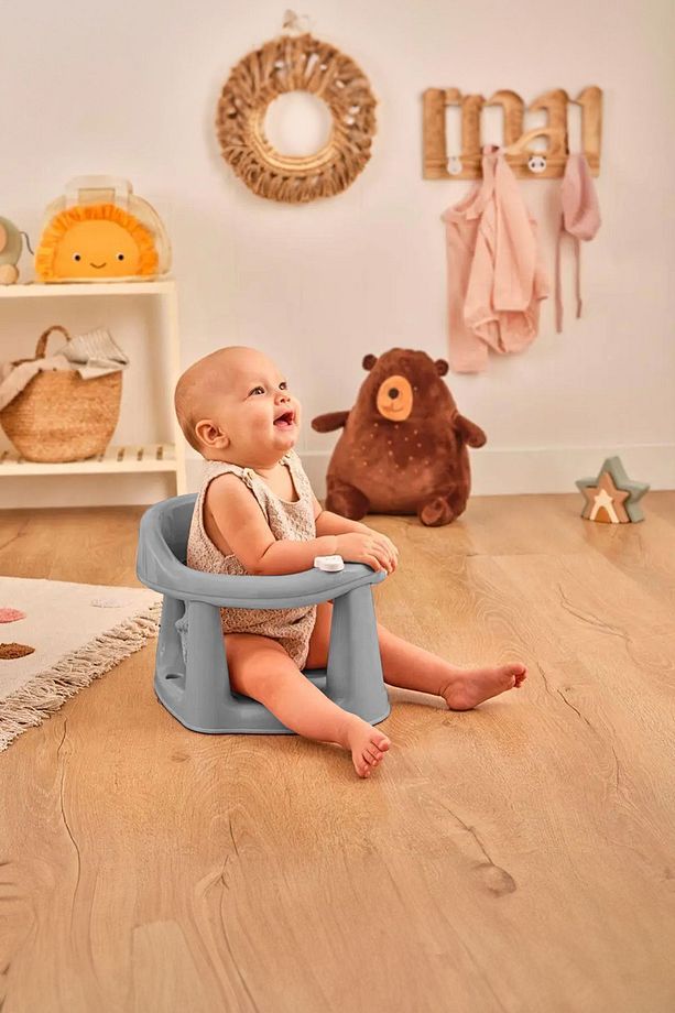 2'li Bebek Banyo Oturağı Ve Minder Seti - Vakum Taban Mama Oturağı, Oturak Minderi Gri - 8