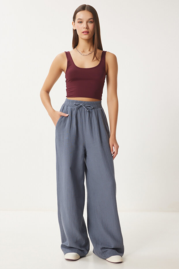 Muslin Palazzo Trousers Anthracite Lmx0008