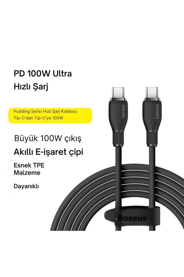 Mega Hızlı 1.2mt 100w Type-c To Type C Şarj Kablosu, Akım Ve Isı Korumalı Type C Kablo, Pc, T - 2