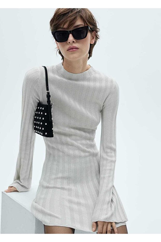 Perkins yakalı triko elbise - 6