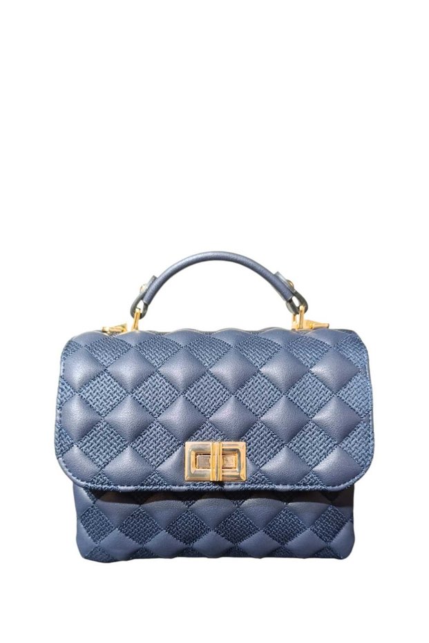Very Stylish Stitched Quilted Handbag and Crossbody Bag in Dark Blue