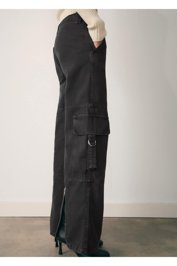 Fermuarlı kargo jean pantolon - 1