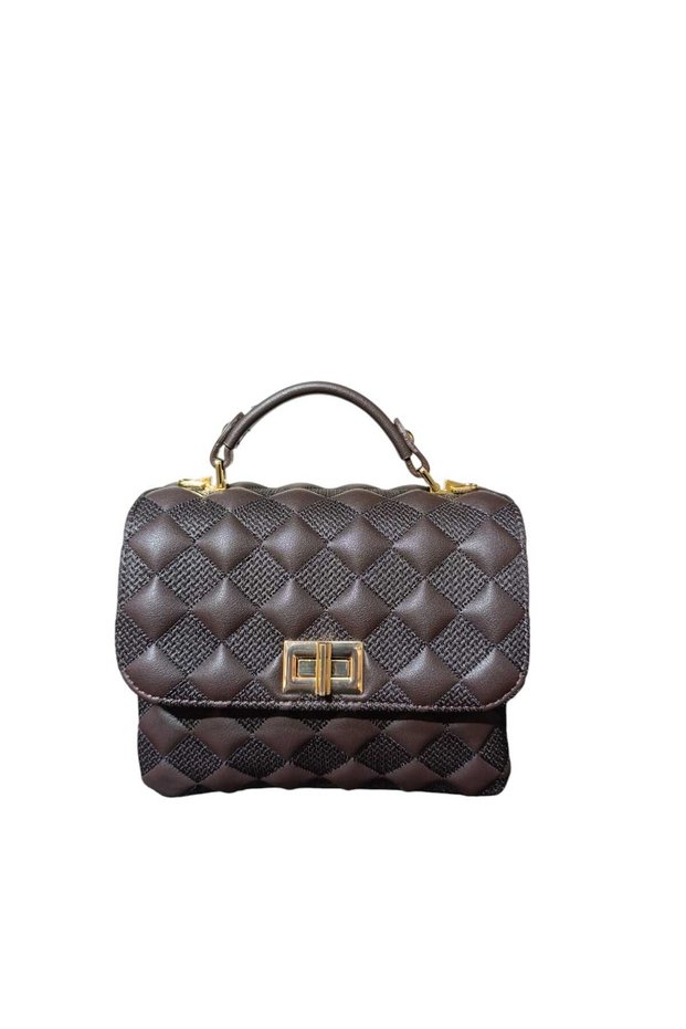 Very Stylish Stitched Quilted Hand-Held and Cross-Body Bag Brown