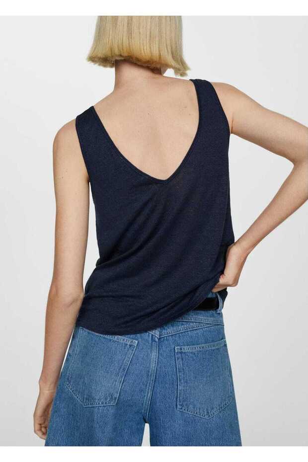 Düğümlü askılı keten bluz - 4